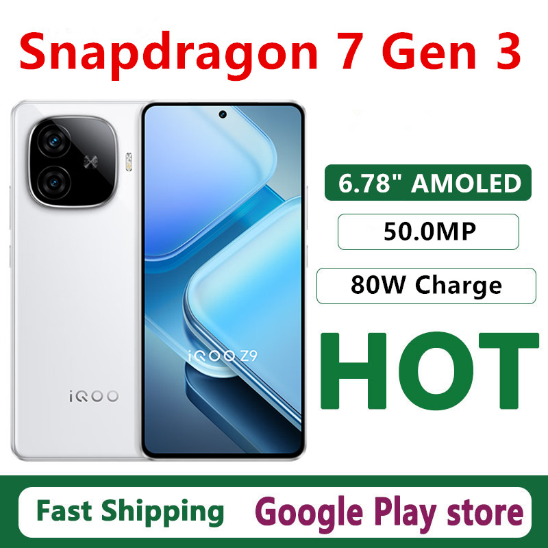 オリジナル Vivo Iqoo Z9 携帯電話 Snapdragon 7 Gen 3 Android 14.0 OTA 6.78 "AMOLED 144HZ 50.0MP カメラ 6000mAh 80 ワット充電
