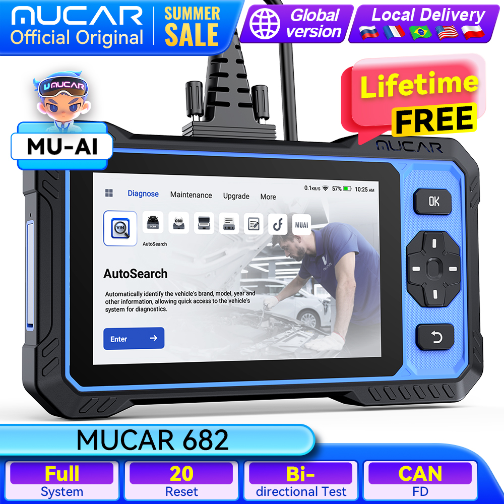 グローバルバージョン MUCAR 682 生涯無料自動 OBD2 スキャナー CANFD プロトコルフルシステム 20 リセットアクションテスト車診断ツール