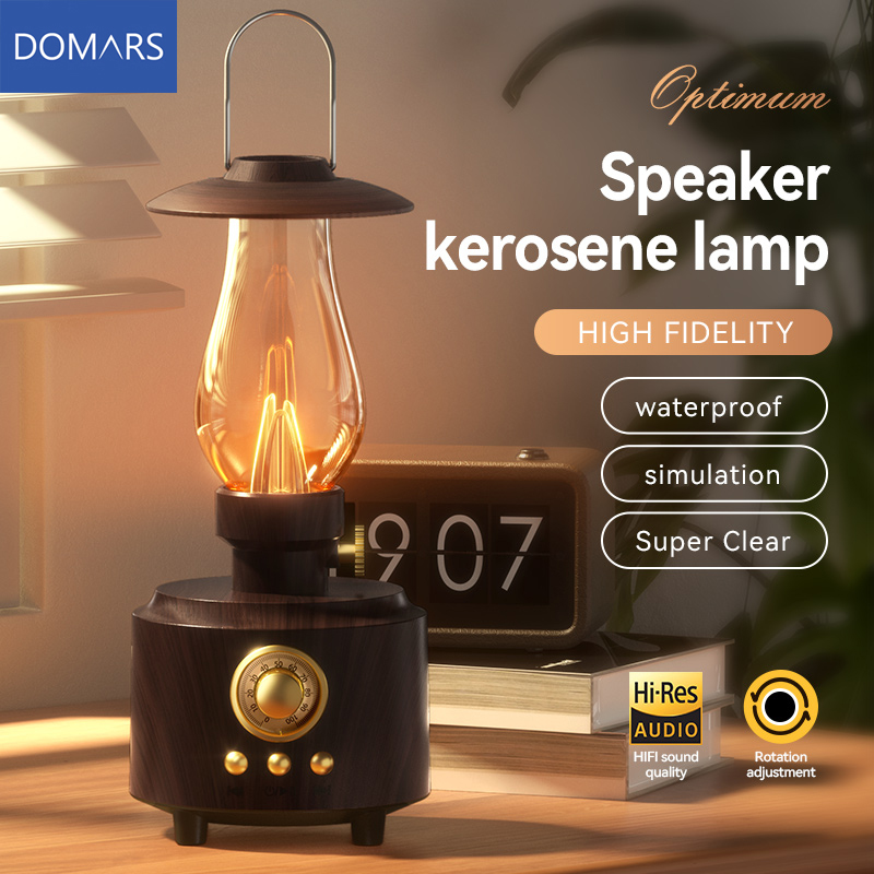 Domars レトロランプスタイルワイヤレス Bluetooth スピーカーポータブル FM ラジオ USB ポート Bluetooth 5.3 キャンプ家の装飾に最適