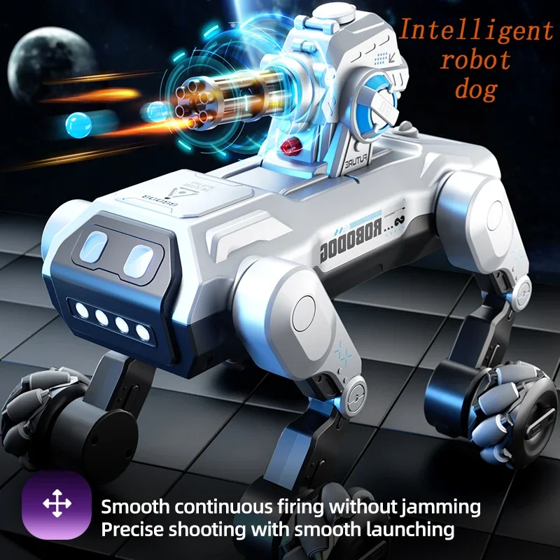 インテリジェントな遠隔制御ロボット犬、360°回転放水砲塔、音声制御とワンクリックプログラミング、楽しいおもちゃ