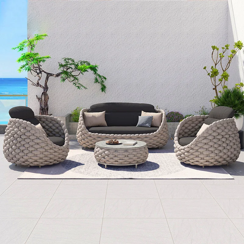 屋外籐ソファ中庭コンビネーションダブルチェアレジャーテラスヴィラリビングルームバルコニー屋外シート家具ホーム