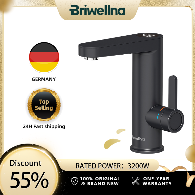 Briwellna 電気温水器温水蛇口 2 で 1 洗面器タップタンクレス間欠泉 220V インスタント給湯器蛇口浴室用