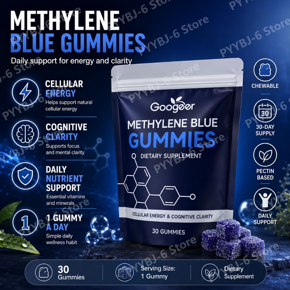Methylene Blue Gummies 30pcs Energy & Focus Support Dietary Supplement with Vitamins C B6 D3 Calcium Magnesium Zinc Inositol