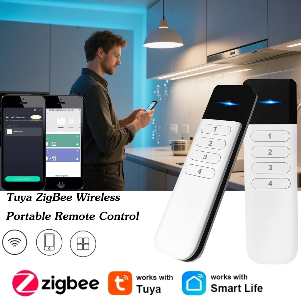 Tuya ZigBee ワイヤレスポータブルリモコン 4 ゾーン LED 調光器スマートホームシーンコントロールスイッチスマートライフアプリ Fr アシスタント 2MQTT
