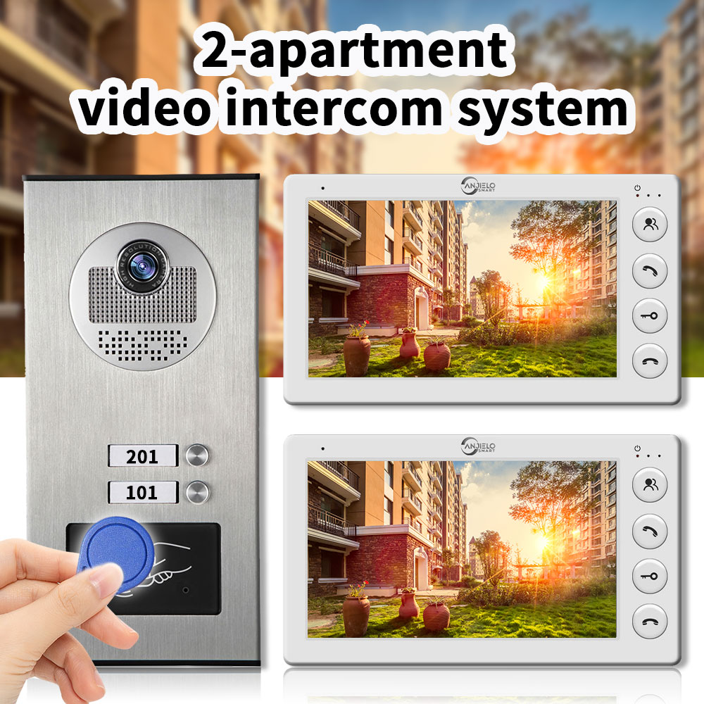 2 家族アパートインターホンビデオドアベル RFID カードロック解除 7 インチ 4 有線ビデオドアホンシステム