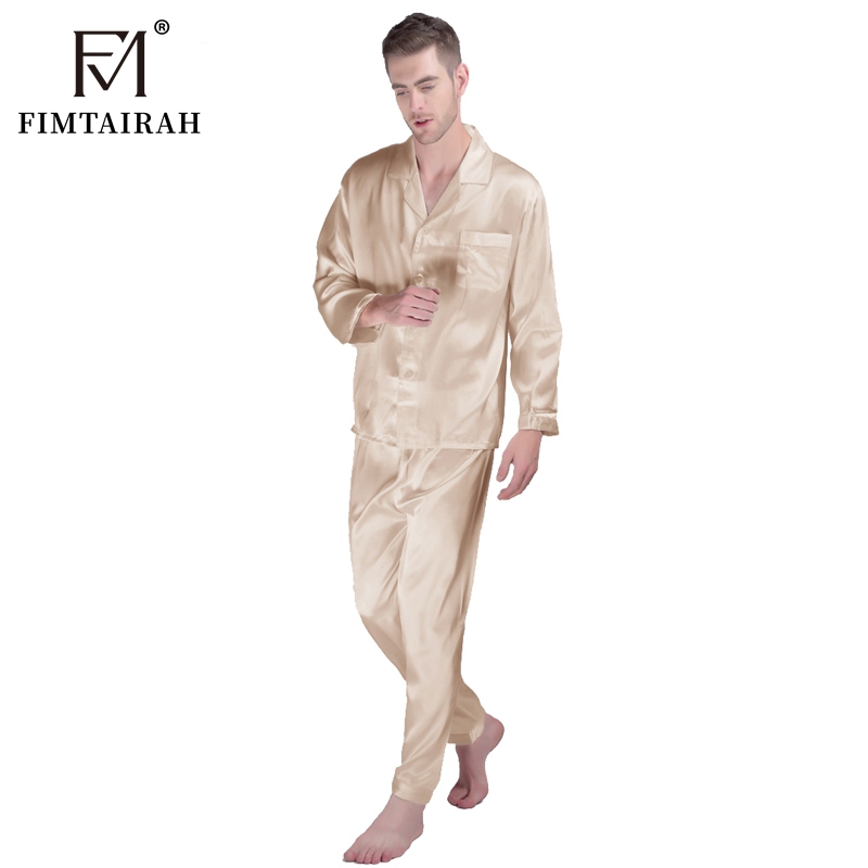 Fimtariah 30 ミリメートル 100% シルクパジャマ長袖パンツセットメンズ夏ソフトシャツパンツセット 2 枚秋冬シルクホーム