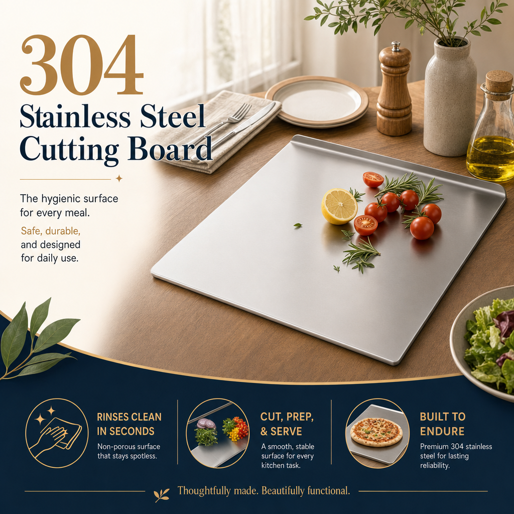 304 Stainless Steel Cutting Board, Food Grade Kitchen Chopping Board, Anti-slip Kneading Dough Board for Meat Fruit Vegetables