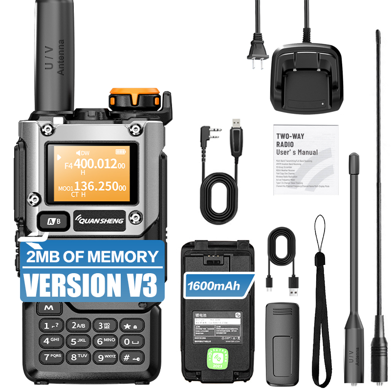 QUANSHENG UV-K5(8) V3 トランシーバー 2MB メモリ 50-600MHz エアバンド RX 5W 双方向無線 Type-C ワイヤレスコピーカスタムファームウェア