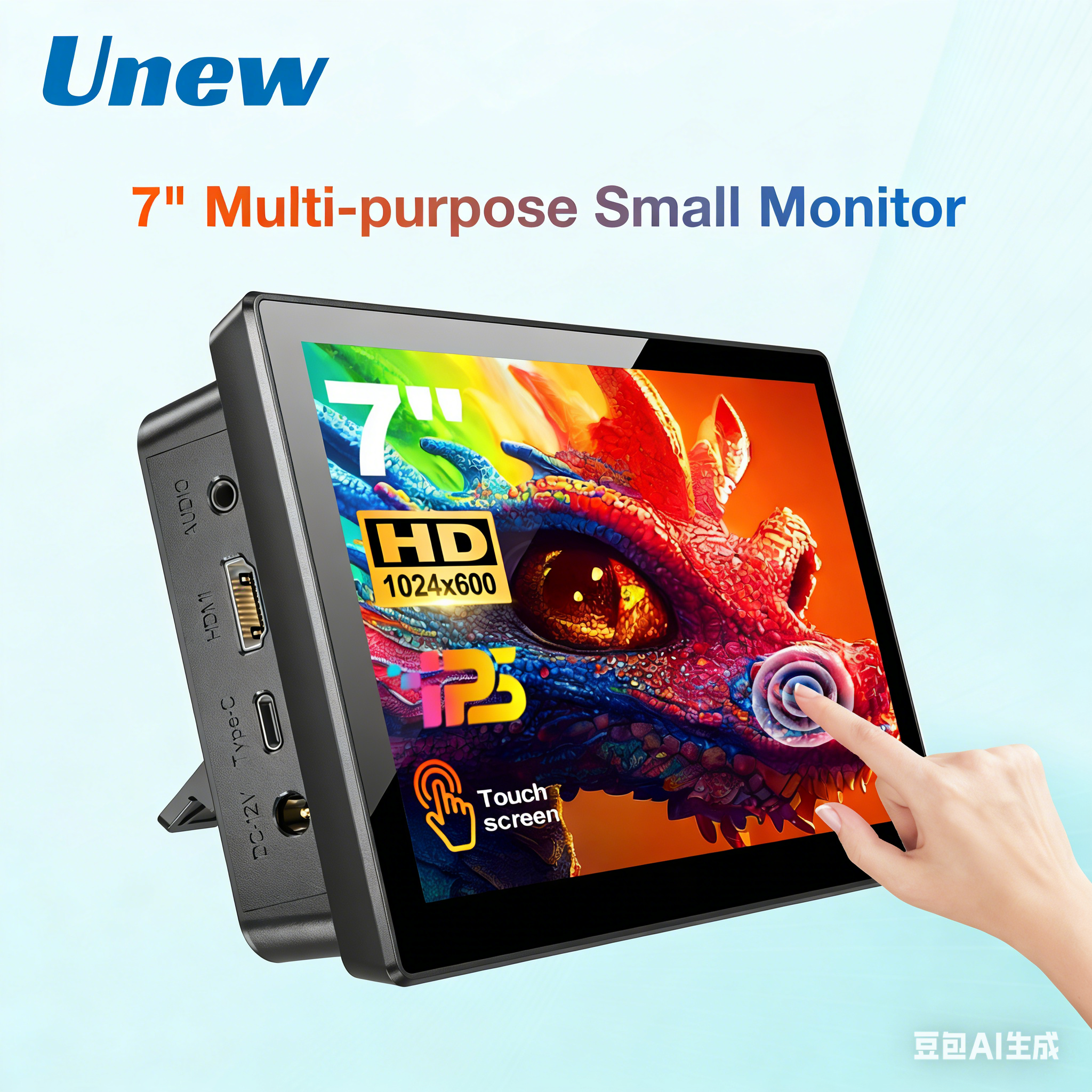 Unew 7インチ ラズベリーパイ 5 4 3 タッチスクリーンモニター 1024x600 HDMI USB スピーカーファン Raspi ドライブ用 オレンジパイに適合