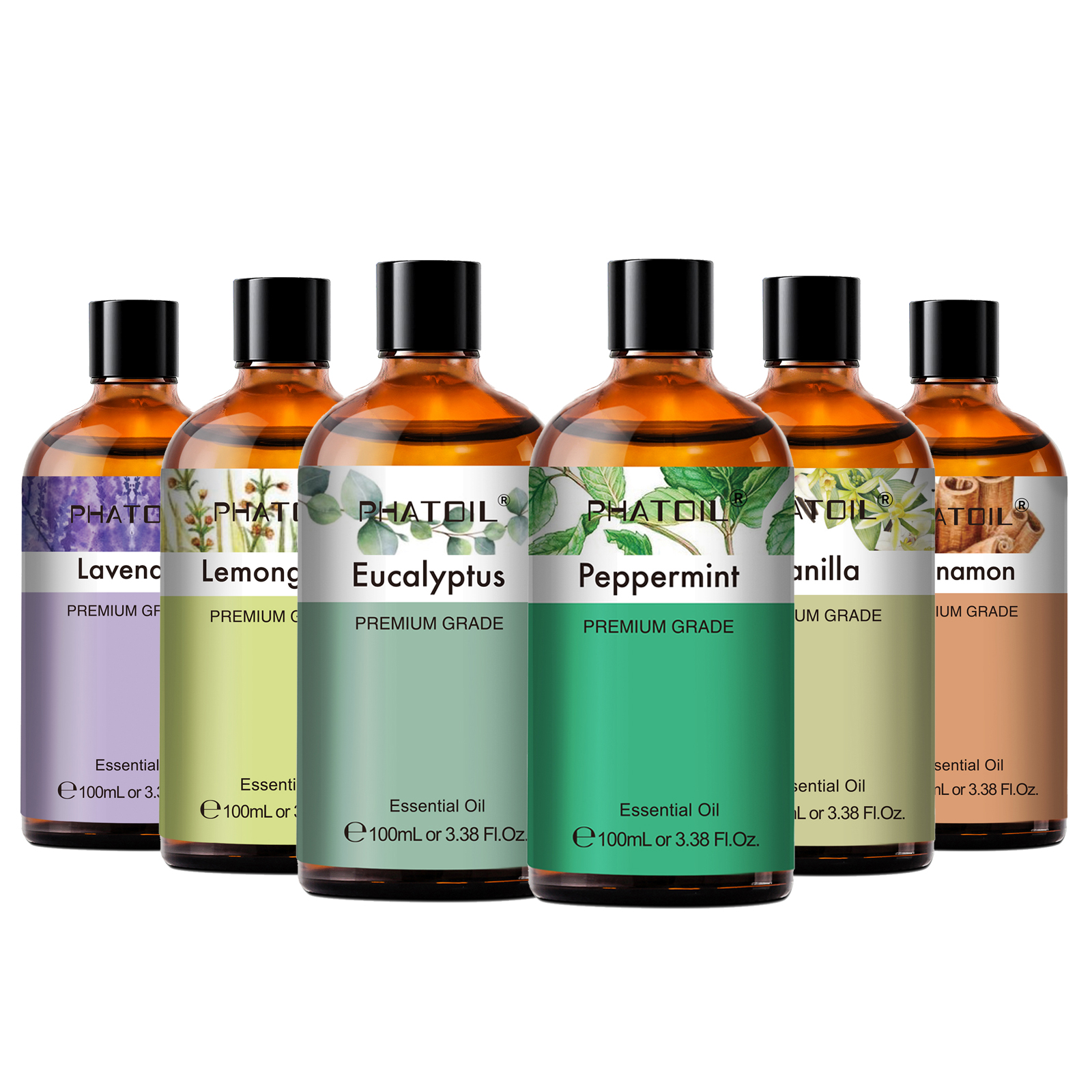 PHATOIL 100 ミリリットル純粋なエッセンシャルオイルディフューザーアロマセラピーラベンダーユーカリバニライランイランシナモンアロマエッセンシャルオイル