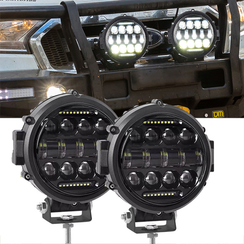 7 インチ 60 ワットラウンド Led ライトスポットライト超高輝度オフロード LED ワークライトバー調整可能な取付ブラケットデイタイムランニングライト