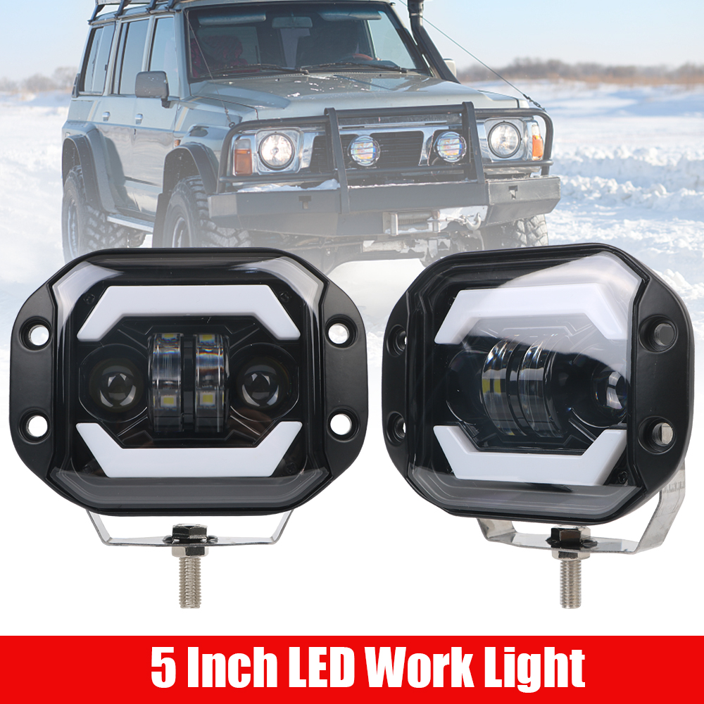 ジープトラック用フラッシュマウント運転作業灯オフロード4X4 SUV 5インチDRL LEDヘッドライト12V車LEDスポットライトハイ/ロービーム
