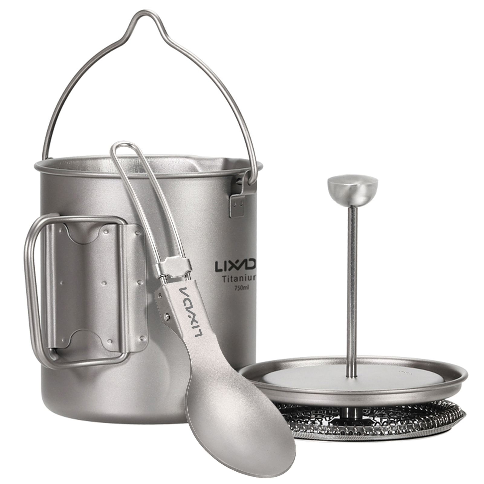 Lixada 750 ミリリットルチタンコーヒーカップマグフレンチプレスポットコーヒーメーカー蓋付き屋外キャンプ調理ポット