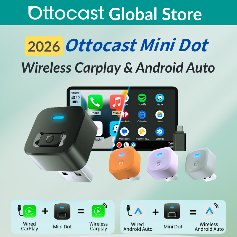 Ottocast Express Mini Dot ワイヤレス Carplay アダプター Android Auto ドングル有線 - ワイヤレス WiFi 6 プラグ