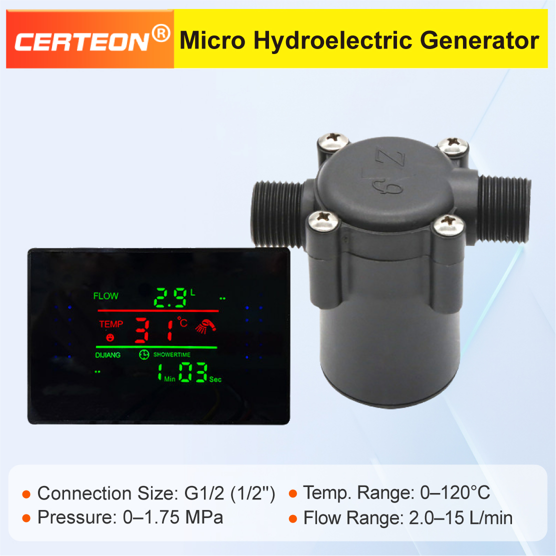 HY-3682 マイクロ水力発電機 G1/2 水流発電機ミニ水車発電機シャワーハイドロ 3V イグナイター