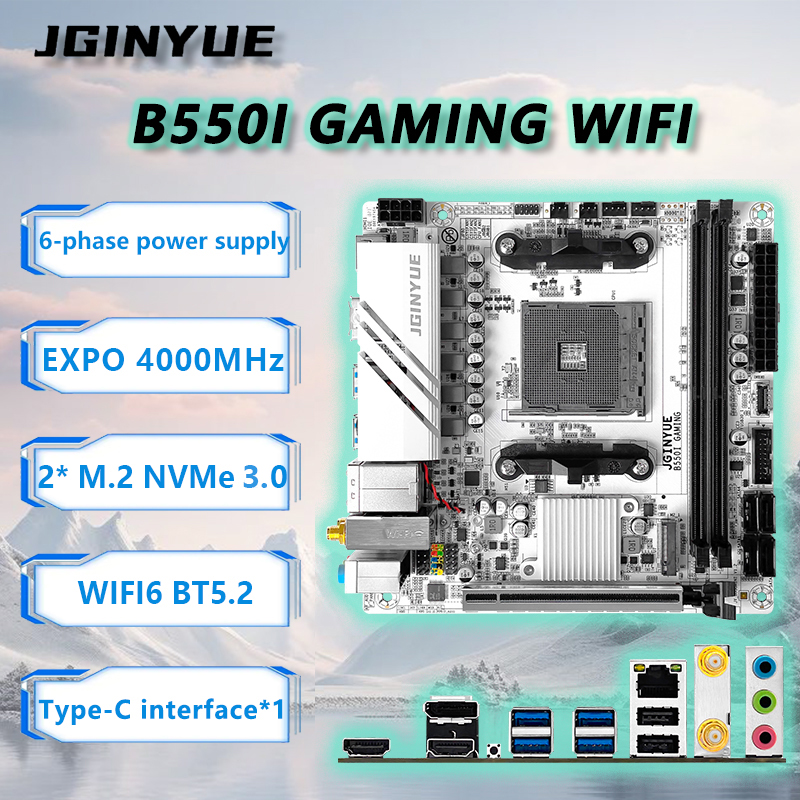 JGINYUE B550 AM4 mini ITX マザーボード V1.8 は Ryzen 4000/5000 シリーズ DDR4 RAM デスクトップ PCIe4.0 WiFi6 BT5.2 をサポートします