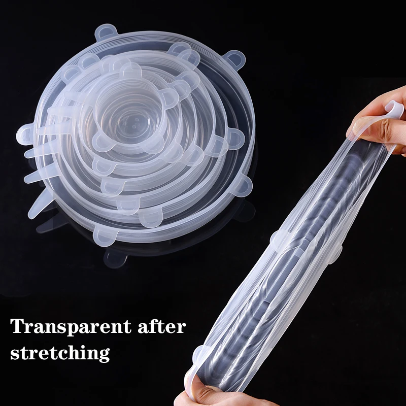 6 個の適応可能な蓋シリコンカバー食品キャップ弾性 Stratchy 新鮮な電子レンジ蓋ストレッチシリコンカバーキッチンアクセサリー用
