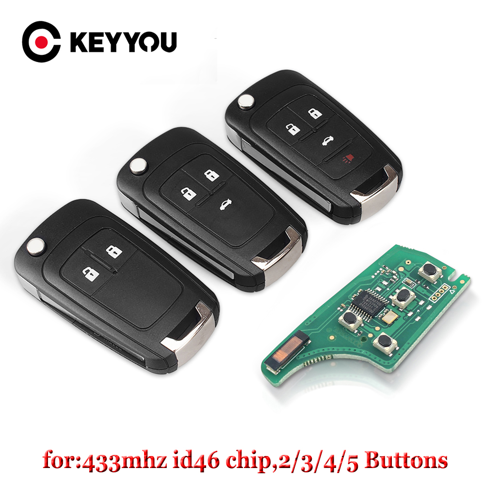 KEYYOU 2/3/4 ボタンフリップ折りたたみリモート車のキーフォブシボレークルーズマリブアベオスパークセイルオーランドキー 433MHz ID46 チップ