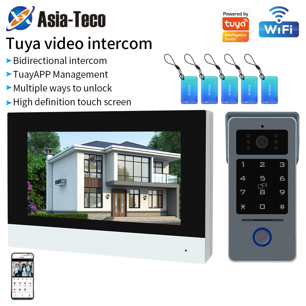 Wifi 1080P ビデオインターホンビデオドアベルカラータッチスクリーンカメラアクセス制御セキュリティ IP ヴィラ RFID サポート Tuya アプリ