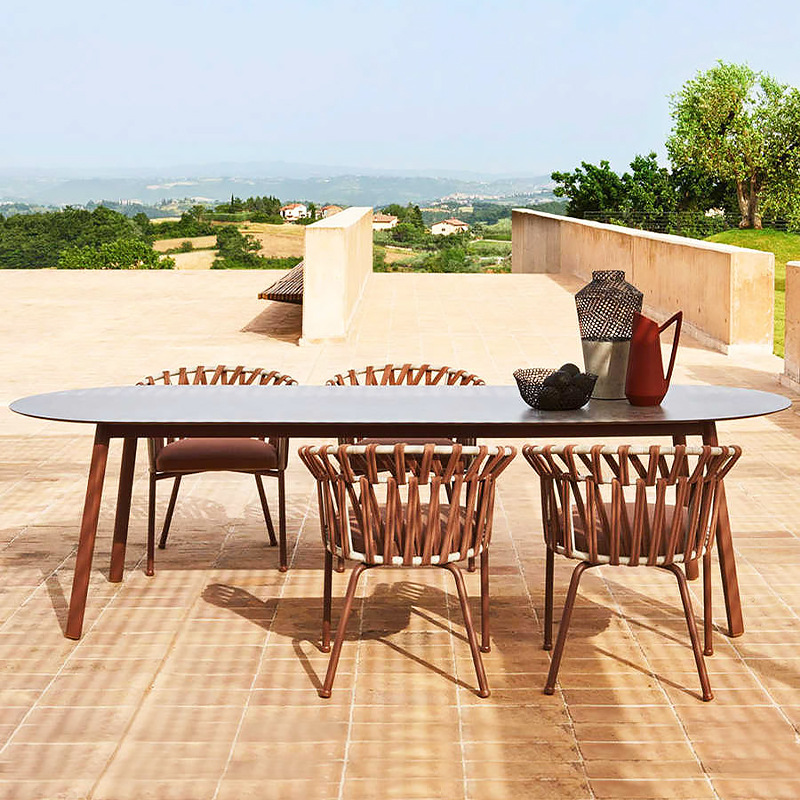 &Nordic Design Aluminum Alloy Frame Rope-Woven Dining Table and Chair Set for Hotel Courtyard Villa Cafe & Guesthouse