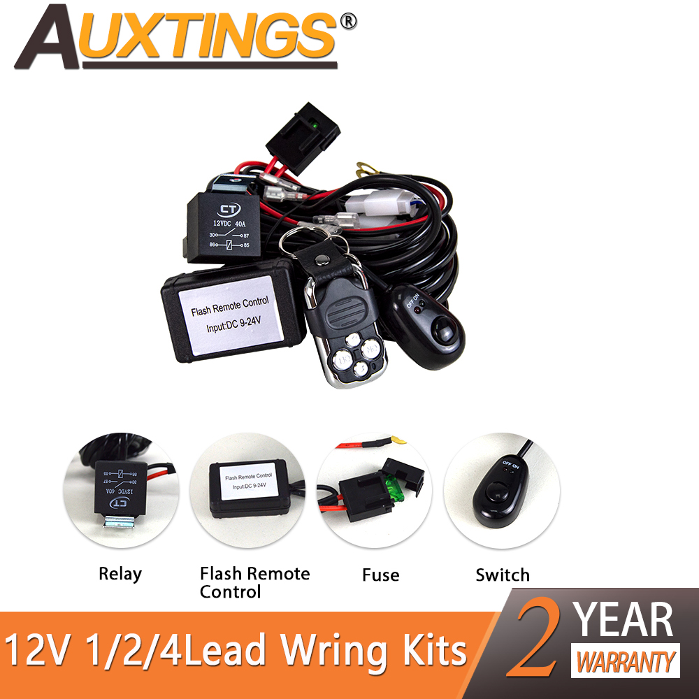 Auxting 1-2-4 リードリモコン配線ハーネスキット 40A 12V DC LED ライトフラッシュストロボ作業灯配線ハーネスキット