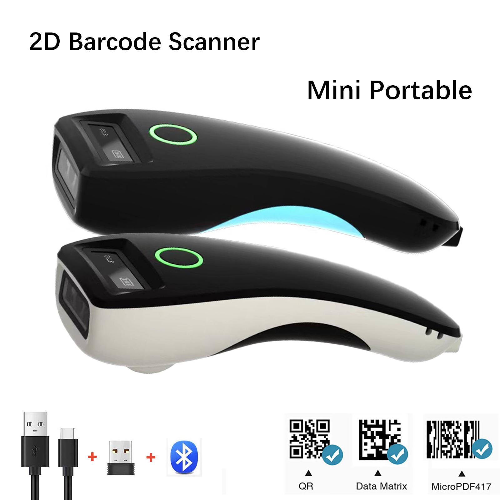ミニバーコードスキャナ W6 ワイヤレス 1D 2D CMOS スキャナ Bluetooth ミニポケット QR コードリーダー IOS Android モバイル決済用