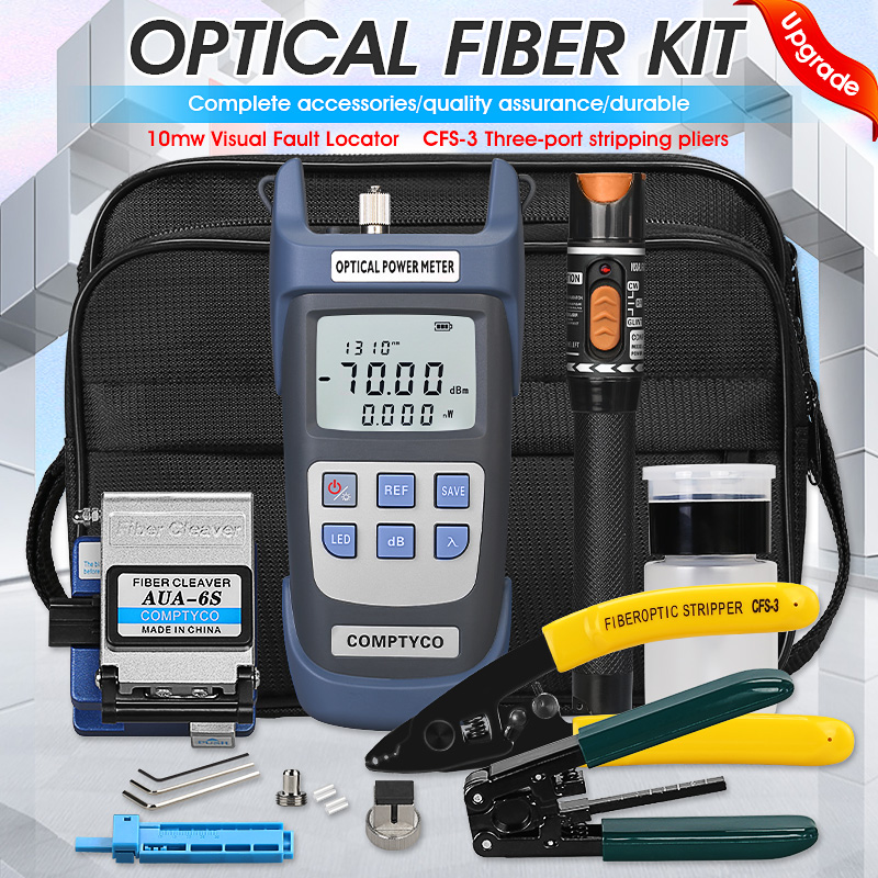 19 ピース/セット FTTH 光ファイバーツールキット AUA-6S ファイバークリーバー付き -70 〜 10dBm/-50 26dBm 光パワーメーター 10mw 視覚障害ロケータ