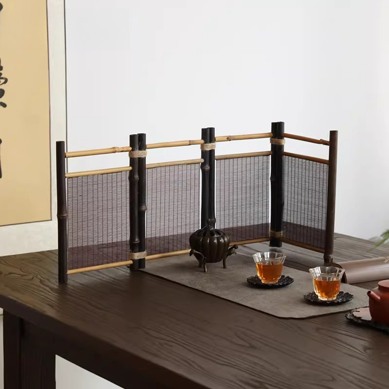 竹製ルームディバイダースクリーン – 手織りアートパネル ティールーム禅家の装飾、屋内パーティション用