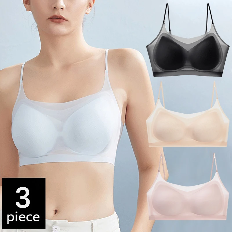 FallSweet 3 ピース/セットアイスシルクプッシュアップブラジャー女性のためのシームレスなワイヤレス下着夏通気性 Bralette クールな小さなカップランジェリー
