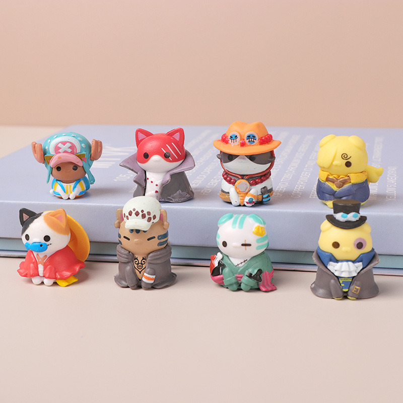 8 個アニメワンピース Q バージョン海賊猫ルフィサンジエースチョッパーゾロ Pvc アクションフィギュアケーキ装飾モデル人形ギフト用