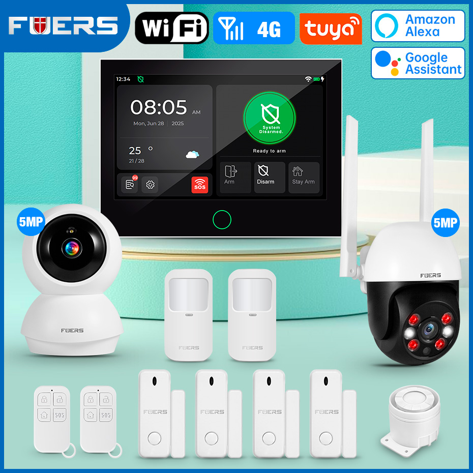FUERS 7 インチ TFT スクリーン 4G ホームセキュリティ警報システム G70 GSM WiFi ワイヤレス盗難セキュリティ警報システム Tuya スマートと連携