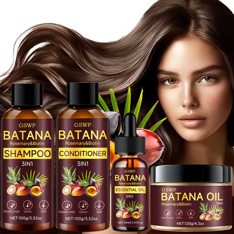 GSWP バタナオイル シャンプー、コンディショナー、ヘアクリーム、ヘアオイルの4点セット。優しく洗浄し、深く潤いを与えます。320g 30ml