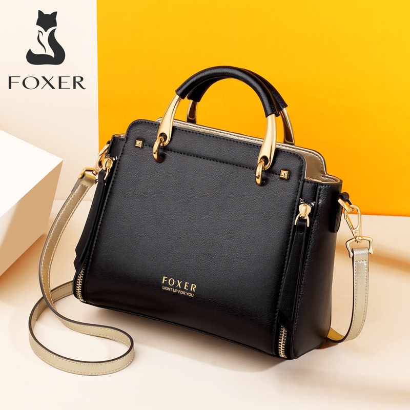 FOXER スプリットレザーの女性のハンドバッグ 2026 新大容量トートバッグ女性のショルダーバッグ高級デザインクロスボディ財布