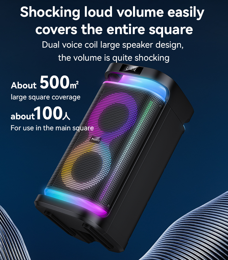 Yesido 40 ワット BT5.3 デュアル 6.5 インチスピーカー RGB ライトマイク付き 4400mAh 大バッテリーデジタルワイヤレススピーカー YSW29