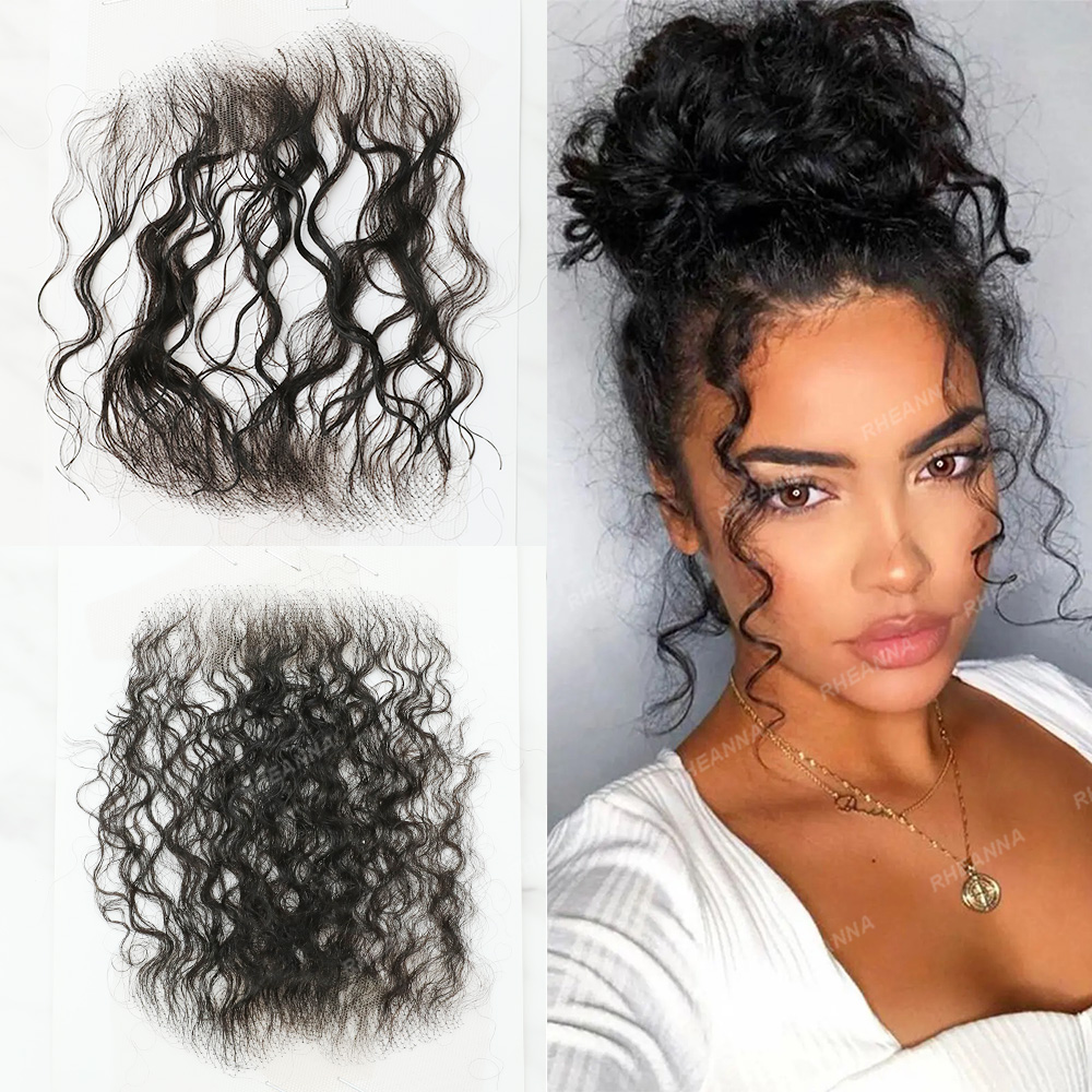 ベビーヘアストライプ透明レースリアルウォーターウェーブカーリー人毛ベビーヘアエッジ再利用可能な自然に見えないヘアライン女性のための