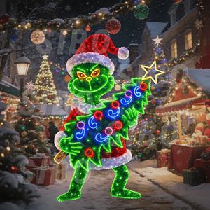 ショッピングモール「グリンチ」のLEDクリスマス装飾　屋外用レインボーチューブライトのモチーフを用いた巨大な商業用ホリデーライトショー