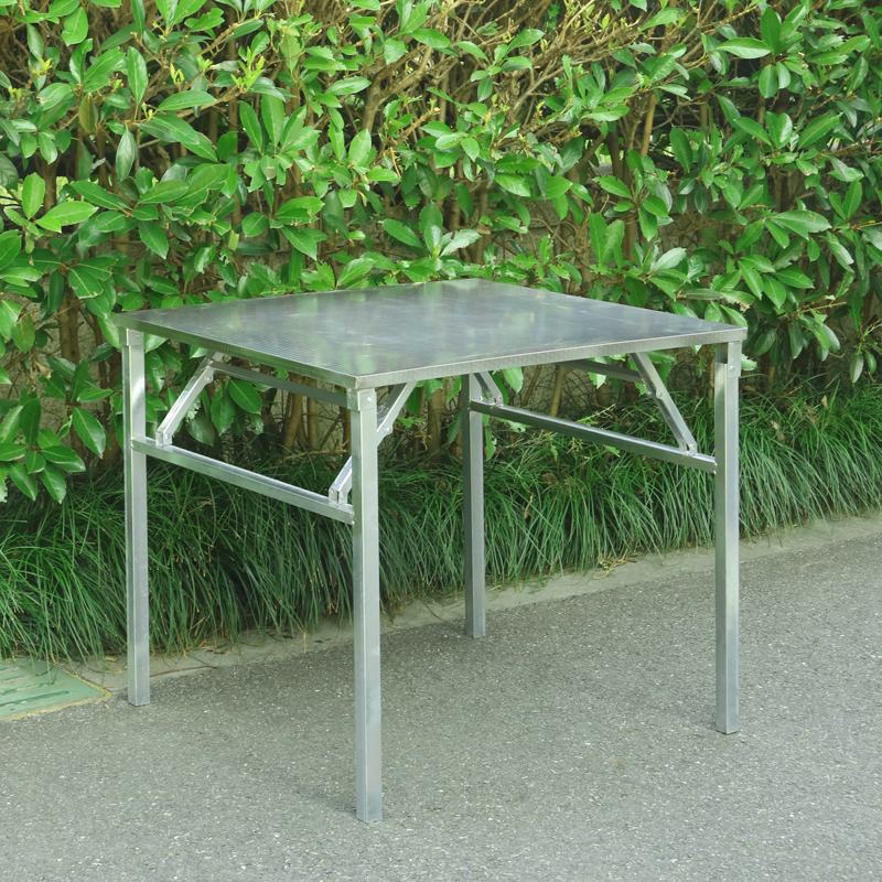 80x80cm 折りたたみスクエアテーブル - 高さ72cm、亜鉛メッキ脚