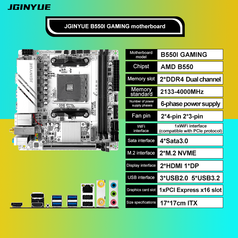JGINYUE AMD B550 AM4 mini ITX マザーボードは、Ryzen R5 4000/5000 シリーズプロセッサー DDR4 RAM PCI-E 4.0 B550i ゲームをサポートしています