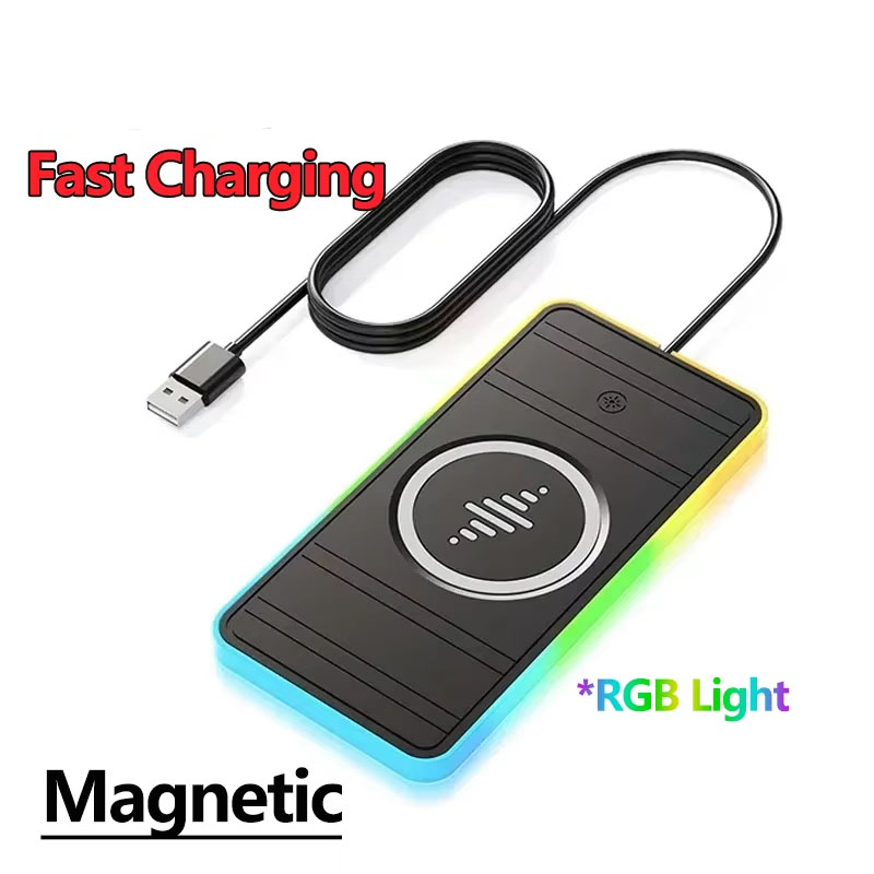 磁気車のワイヤレス充電器パッド RGB ライトノンスリップ車の充電器 iPhone 17 16 サムスン Xiaomi Airprods 高速充電
