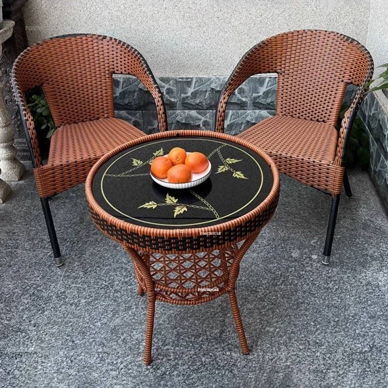 レジャーティーテーブルと椅子屋外パティオ家具セットバルコニー籐椅子コーヒーテーブル 3 ピース屋外ガーデン家具セット