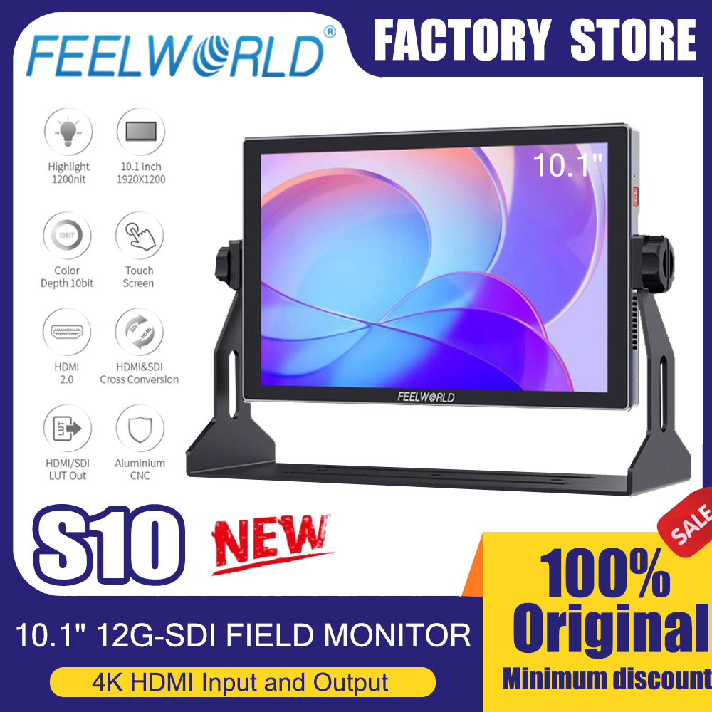 FEELWORLD S10 10 インチ 12G SDI HDMI2.0 カメラフィールドモニター高輝度 1200nit タッチスクリーン 1920x1200 ピクセル