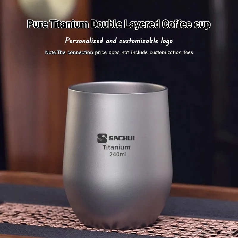 小型二層チタンカップ屋外ピクニック食器ポータブルキャンプ超軽量茶水コーヒーカップマグ箸置き