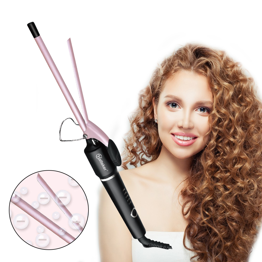 Hatteker 9 ミリメートルプロフェッショナルヘアカーラーセラミックバレルアイロンスマート自動オフ女性のウェット/ドライ一定温度保護ツール