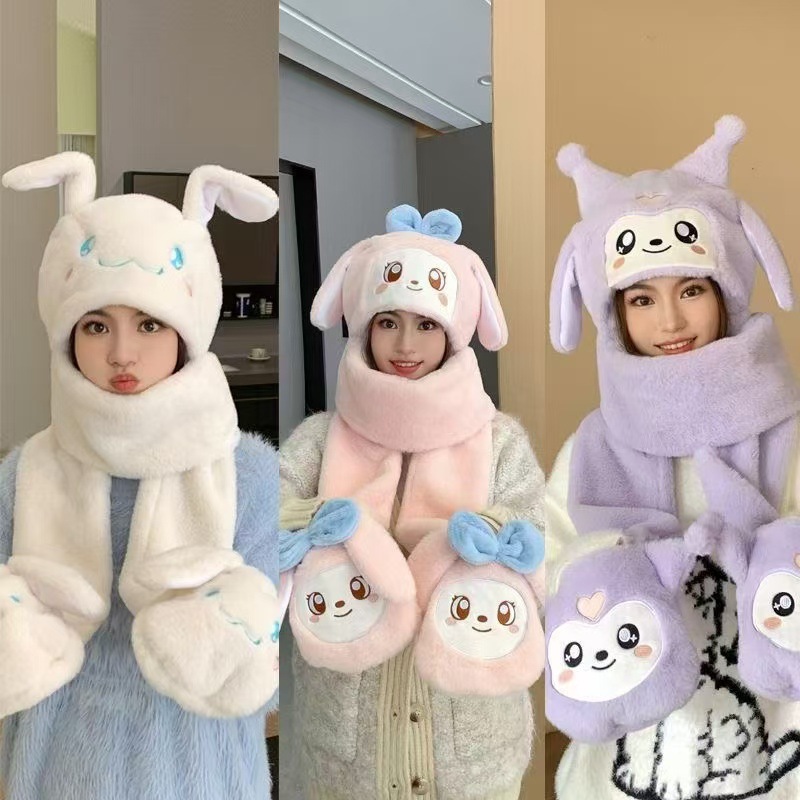かわいいクロミ 3 ピース帽子セット漫画親子メロディーファッションスカーフグローブワンピース帽子 3-in-1