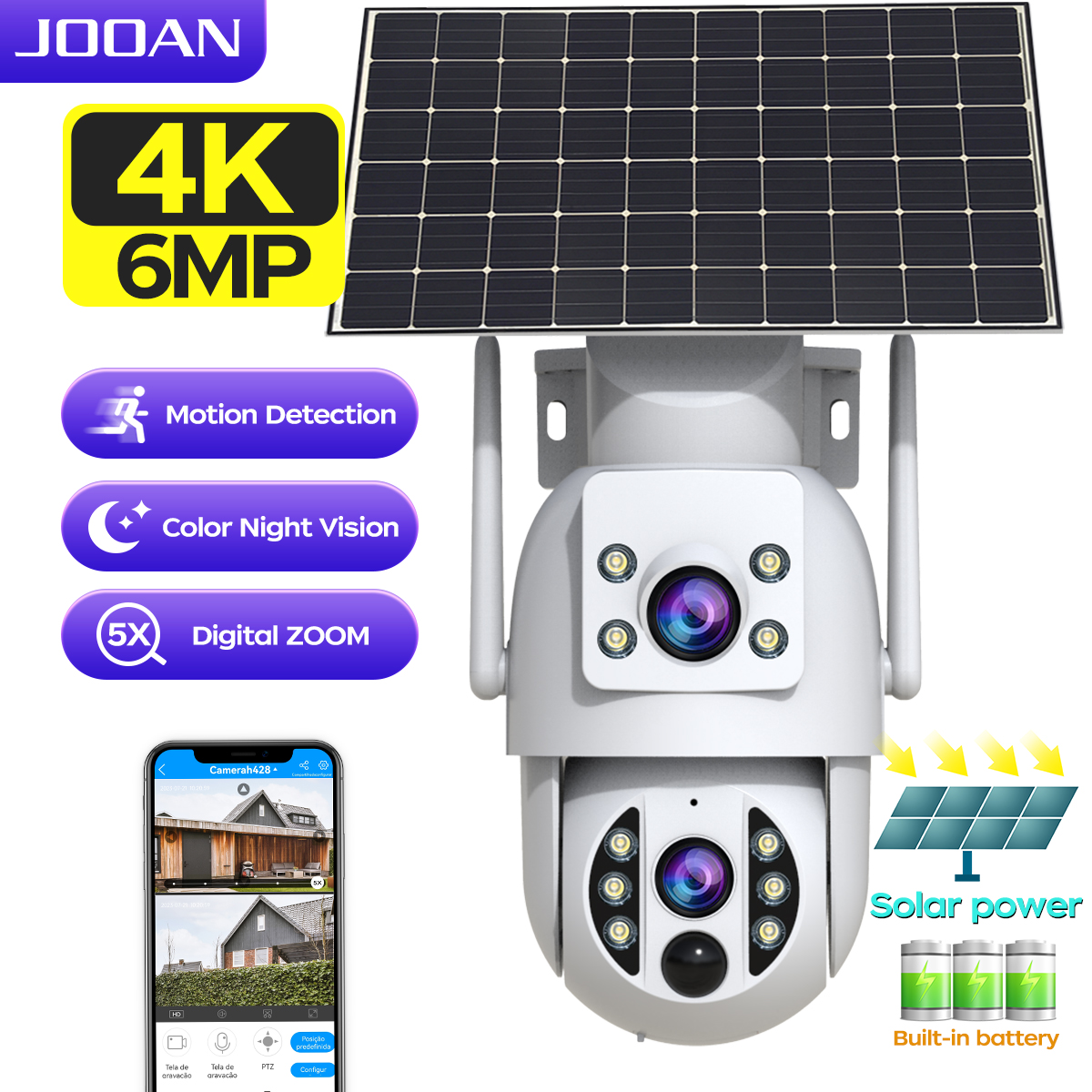 JOOAN 4K ソーラーセキュリティカメラワイヤレス屋外デュアルレンズソーラー IP カメラ PIR 人体検出ナイトビジョンバッテリー CCTV カメラ