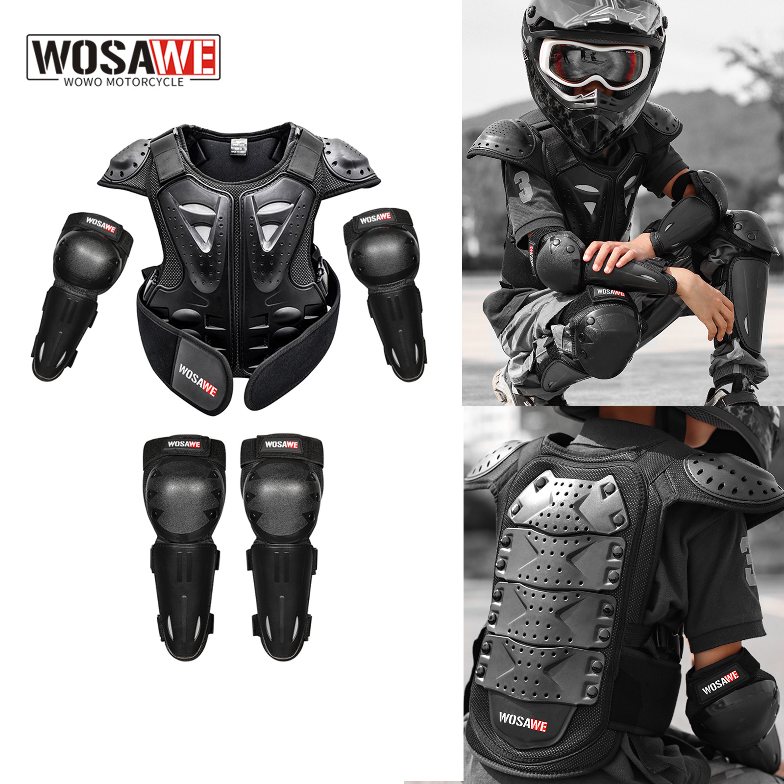 WOSAWE キッズオートバイスーツフルボディ胸背骨背中胸ベスト子供ダートバイクサイクリングスケートアウトドアスポーツ