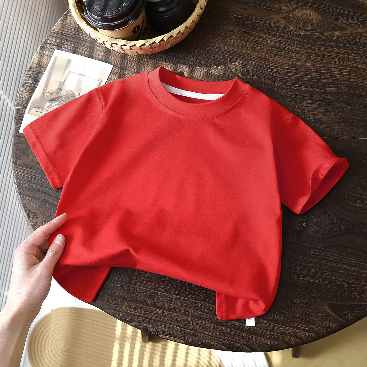 綿幼児キッズベビー男の子と女の子ルーズカジュアル Tシャツ無地ユニセックス夏トップドロップ 1-8T ショルダー半袖