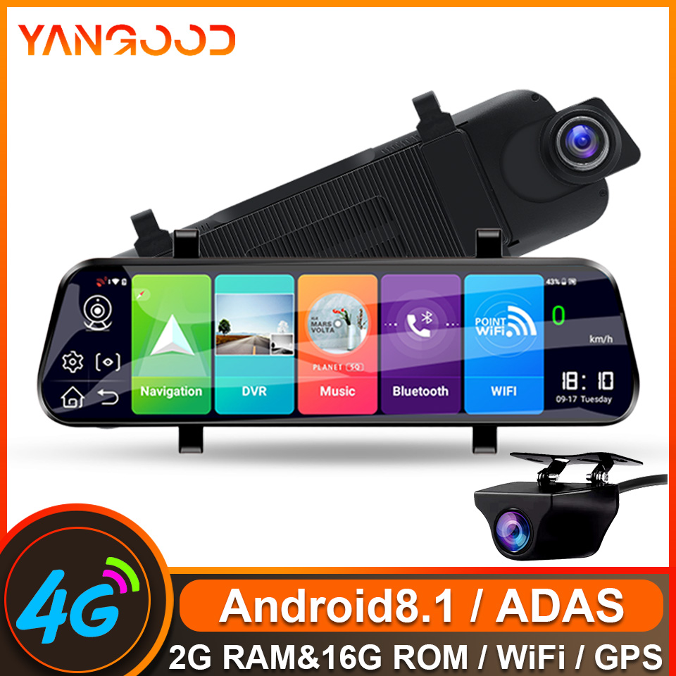 Yangoood ダッシュカム 1080P 車 DVR 10 インチストリーミング 4G Android ADAS レジストリオプション 1080P バックミラー車 Recorde