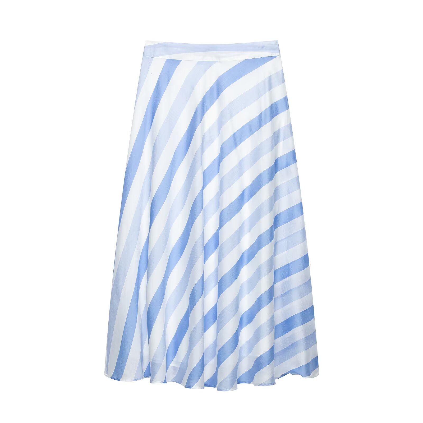 Willshela 女性ファッションブルーストライププリーツ A ラインミディスカートヴィンテージサイドジッパーハイウエスト女性のシックな女性のスカート