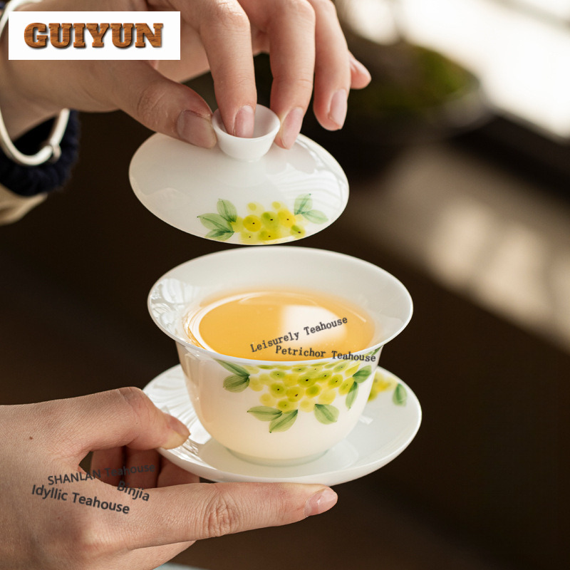 120 ミリリットル手描き緑ブドウ Gaiwan 禅茶チュリーン茶ボウル蓋キット製茶カバーボウルカフェ用品装飾クラフト